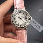 Swiss Quartz | TWF Cartier Men 36mm Ballon Bleu Diamond-Pink Leather Strap